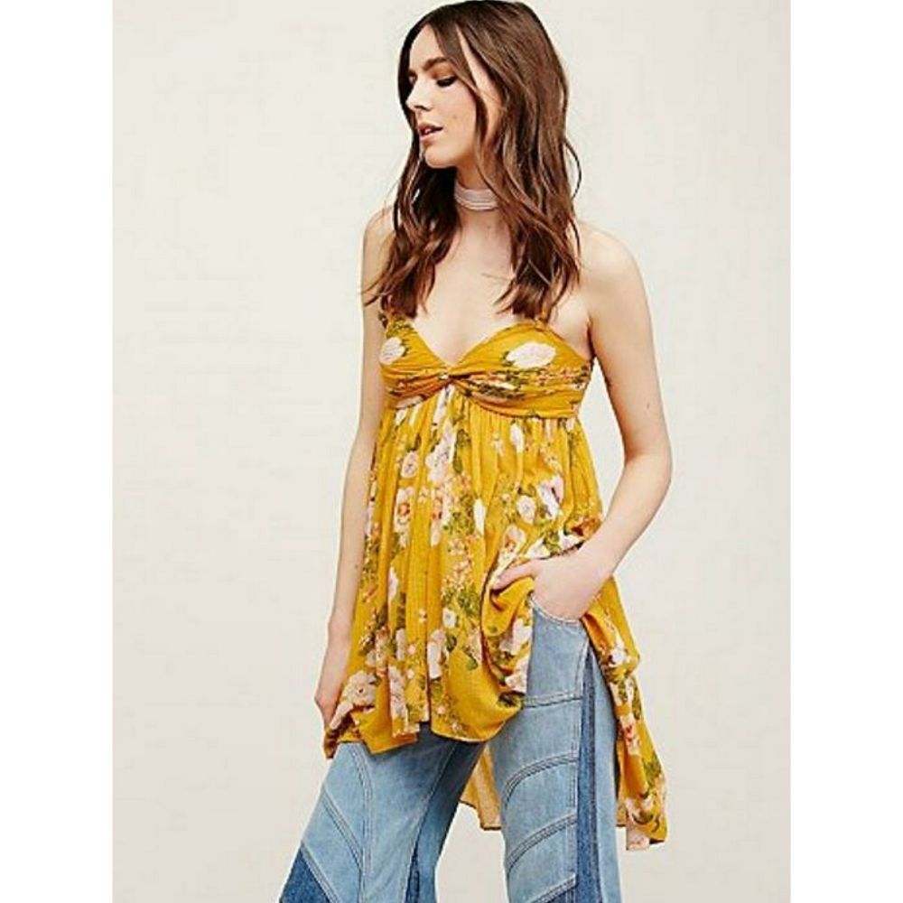 Free People knit yellow floral mirage top small